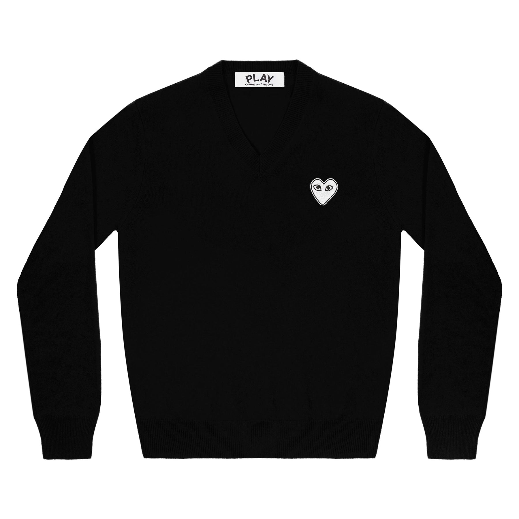 White Heart V-Neck Sweater in Black