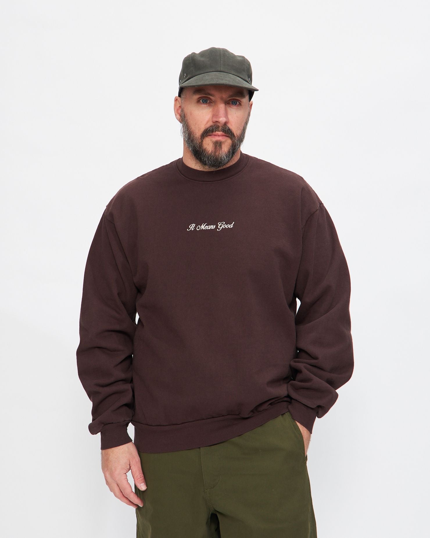 Embroidery Script Logo Crewneck Sweater in Chocolate/Creme