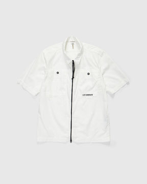 Cotton Rip-Stop Zipped Shirt in Gauze White