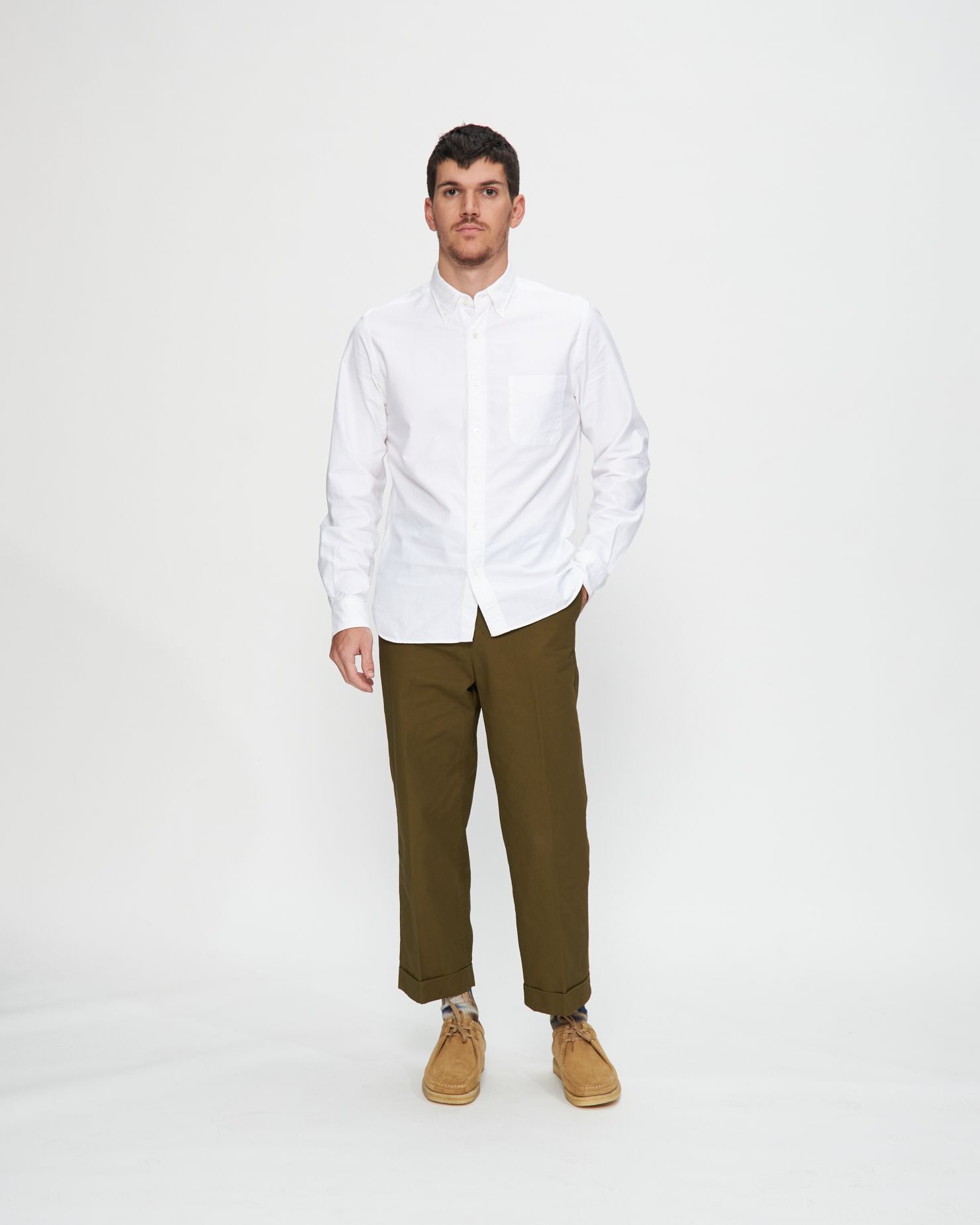 Twill Wide Trousers in Olive