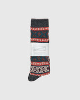 Wool Jacquard Crew Sock in Charcoal