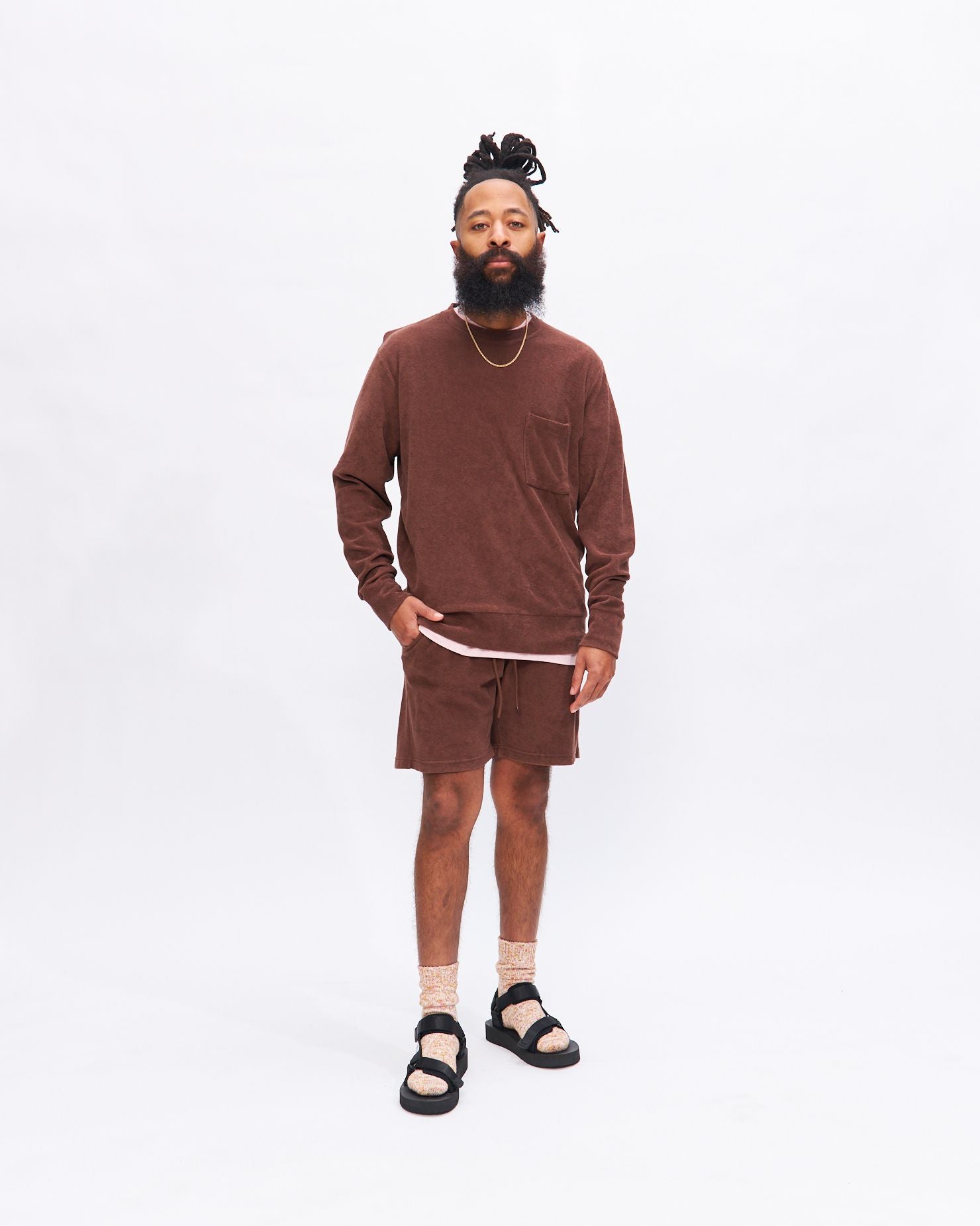 Beach Short in Brown Terry Fleece