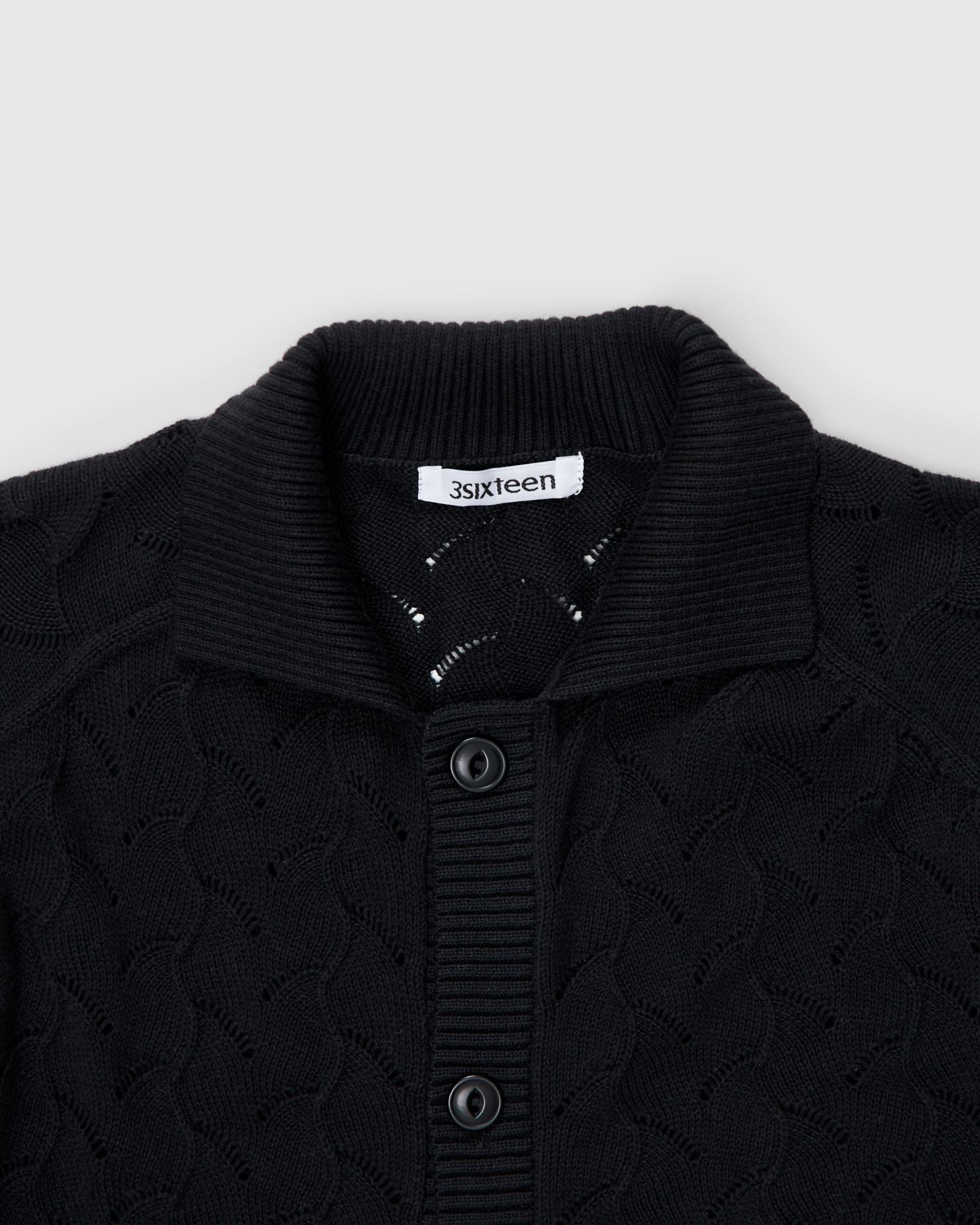 Collared Cardigan in Black Lace Knit