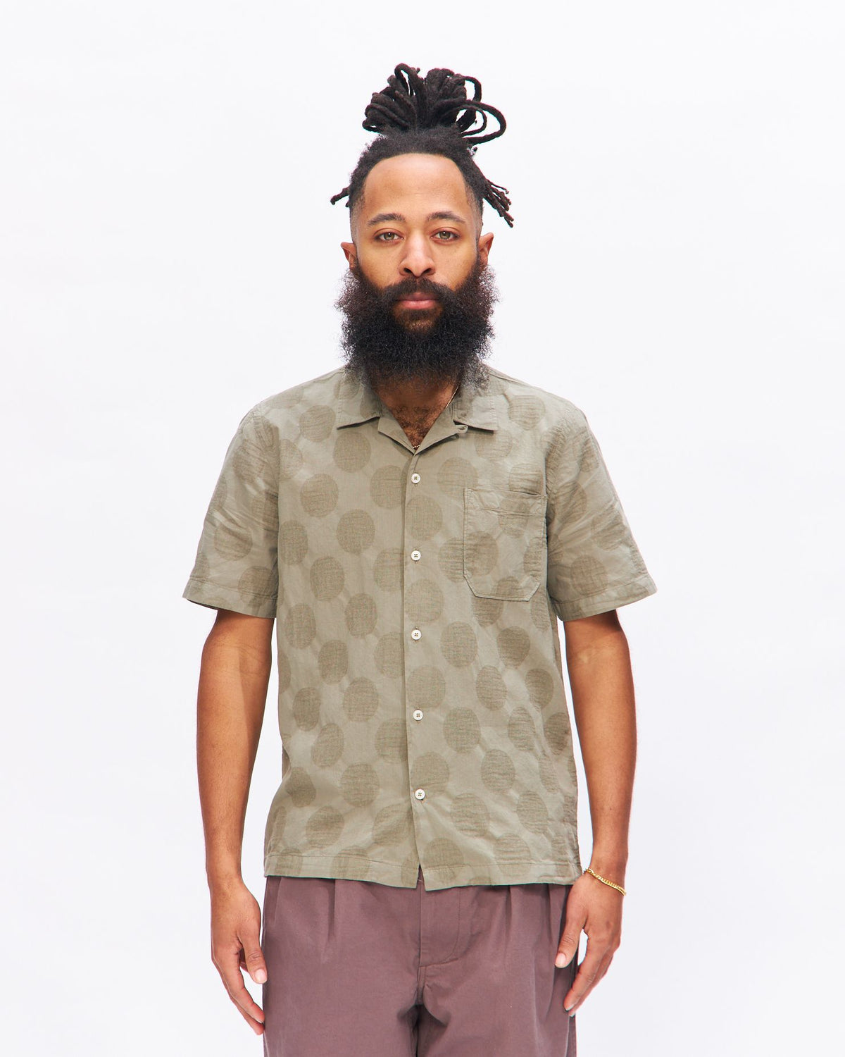 Road Shirt in Light Olive Dot Cotton