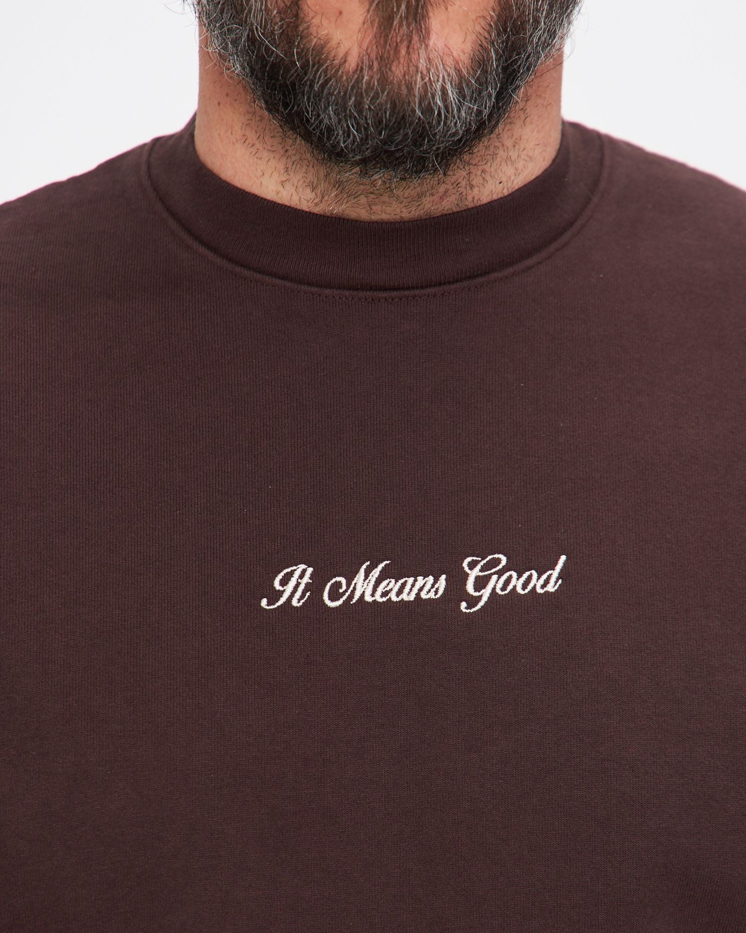 Embroidery Script Logo Crewneck Sweater in Chocolate/Creme