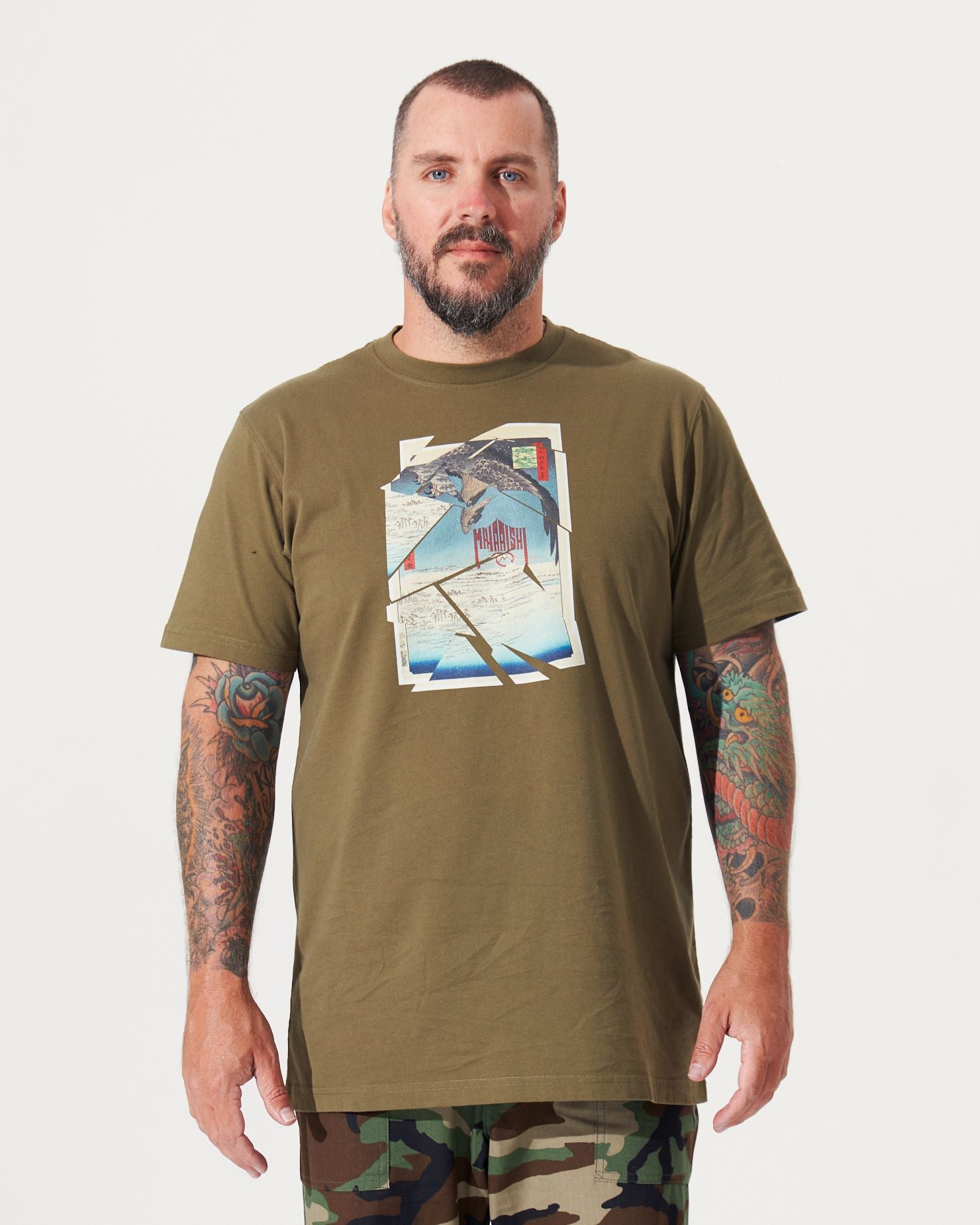 9927 Cubist Eagle T-shirt in Olive Green