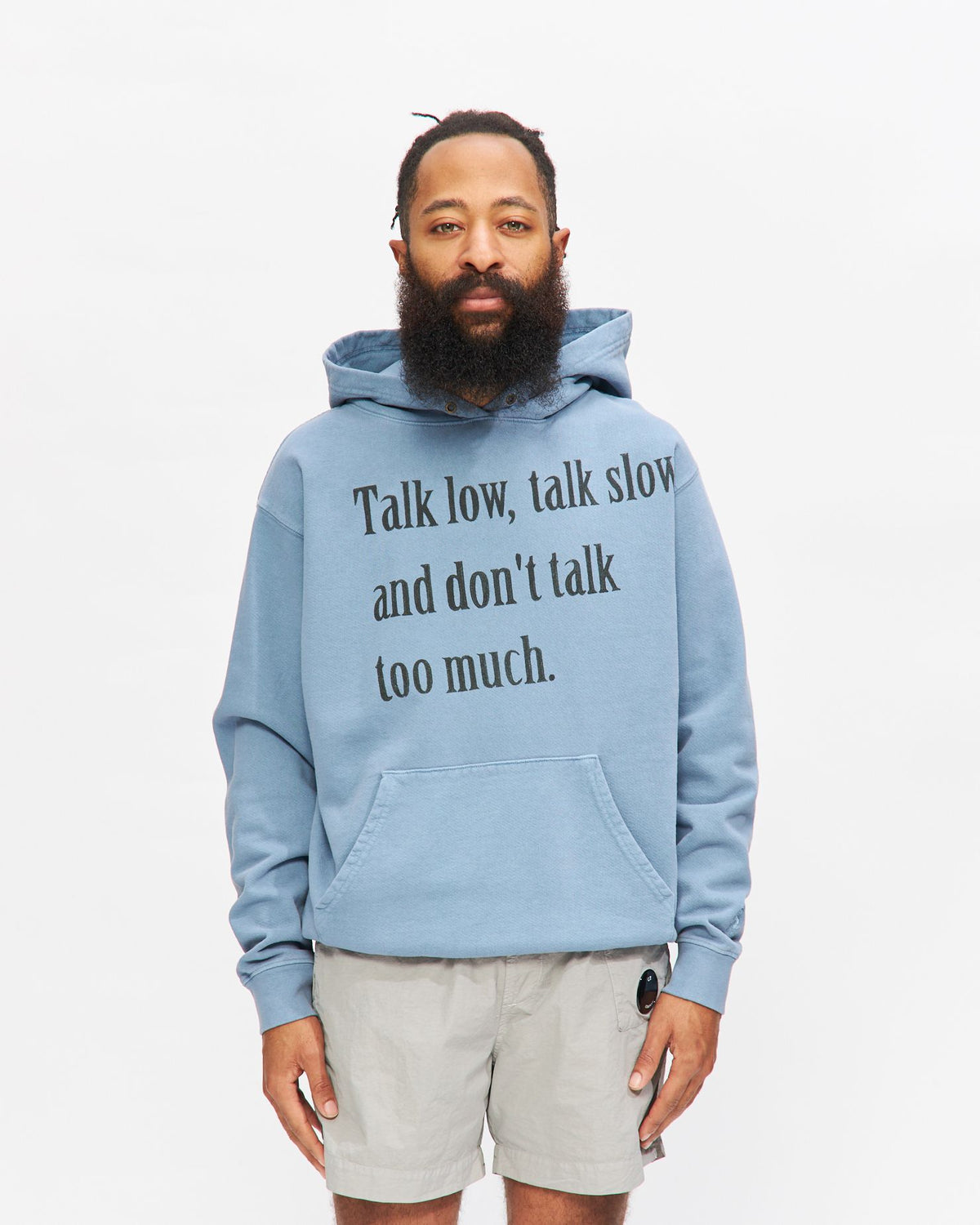 Talk Low, Talk Slow Hood Sweatshirt in Washed Blue