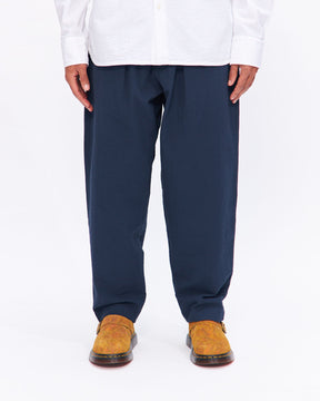 Pleated Track Pant in Navy Cotton Seersucker