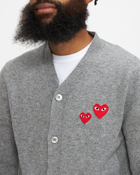 Men's Cardigan Double Heart in Grey