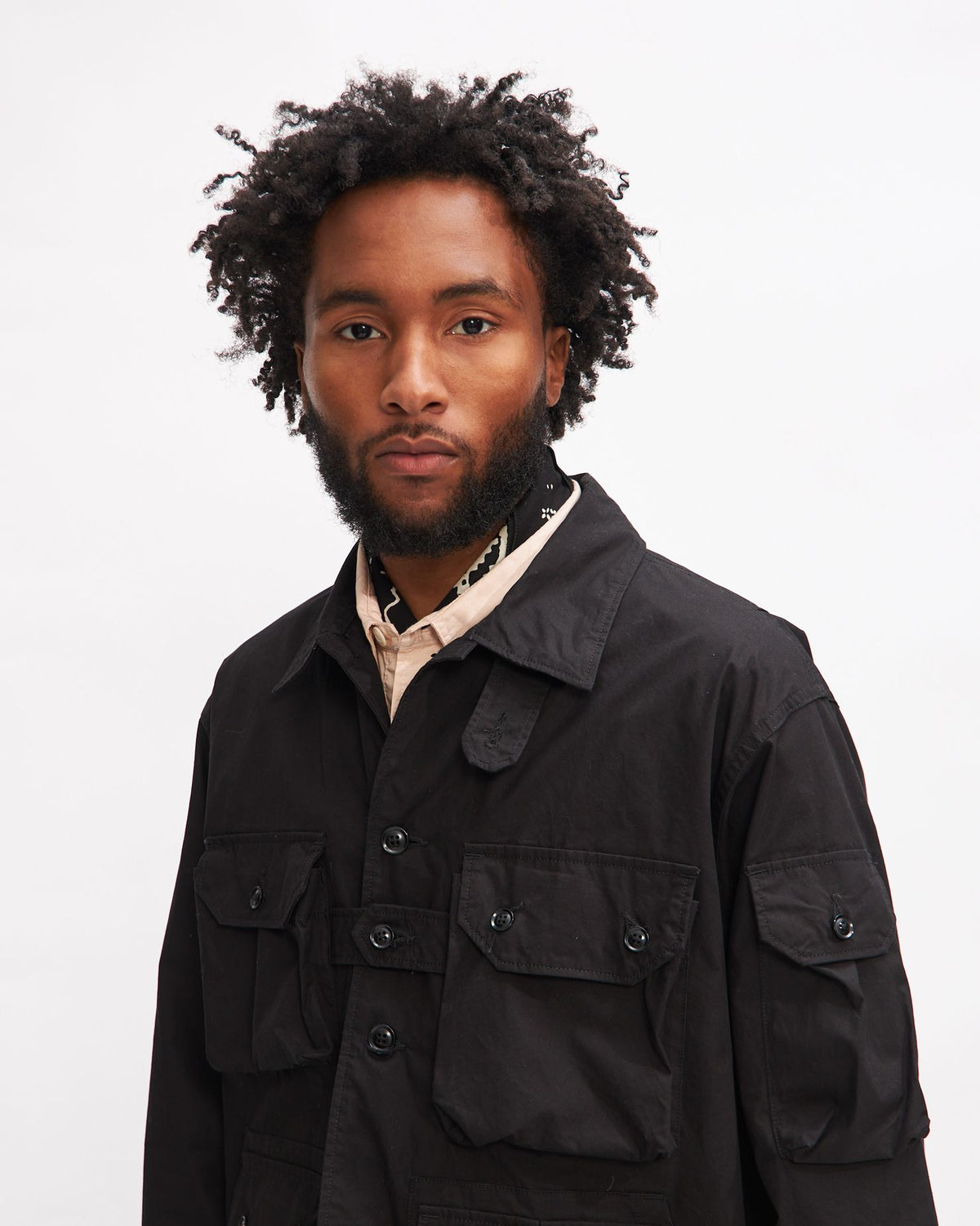Explorer Shirt Jacket in Black Cotton Duracloth Poplin